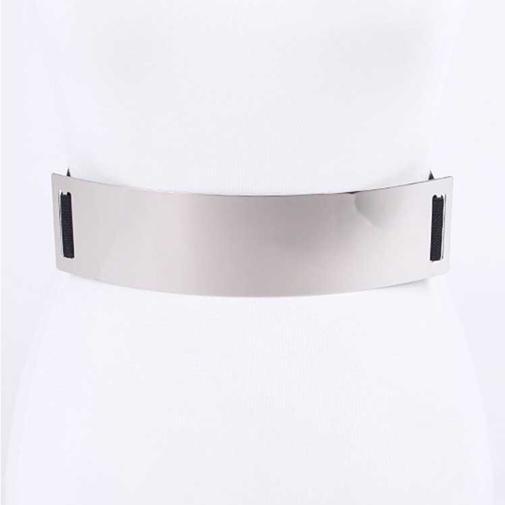 Plus Size Metallic Plaque Elastic Statement Belt